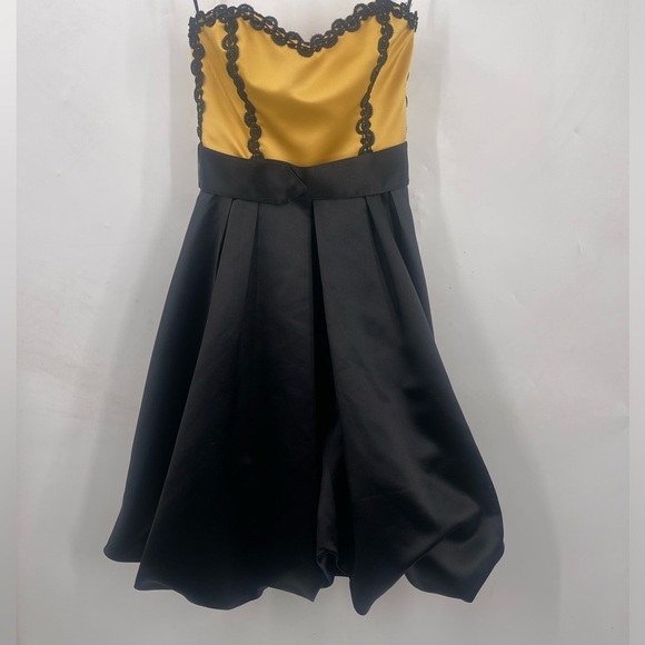 Vintage Betsey Johnson Evening Satin Dress Gold & Black Sleeveless Dress Size 4 - Picture 5 of 8